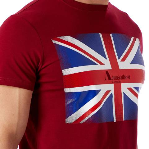 Aquascutum, Bordeaux T-Shirt With Union Jack Flag Logo