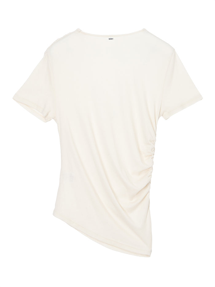 cotton/cashmere asymmetry gatherT-shirt
