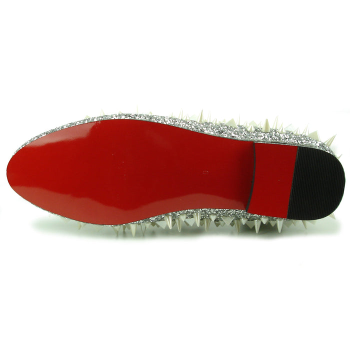 FI-7239 Silver Glitter White Spikes Slip on Loafer Fiesso by Aurelio Garcia