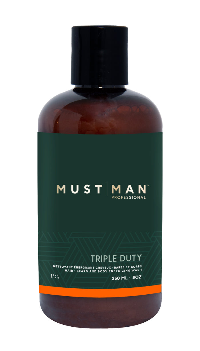 Must Man - Triple Duty - 3 in 1 Hair, beard and body energizing wash , 8 Oz.
