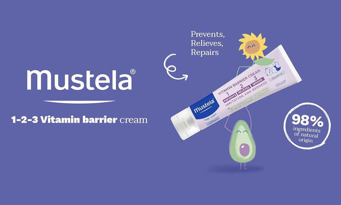 Mustela 123 Hypoallergenic Vitamin Barrier Baby Cream for All Skin Types (0+ Months), 100ml - Makkah Pharmacy