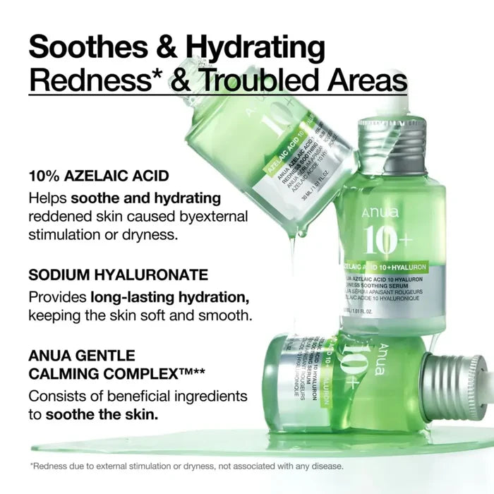 Azelaic Acid 10 Hyaluron Redness Soothing Serum 30ml - and Ampoule Anua Face Serums