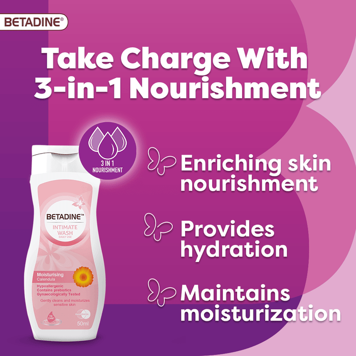 Betadine Moisturizing Liquid Intimate Wash with Calendula Extract, 50ml - Makkah Pharmacy