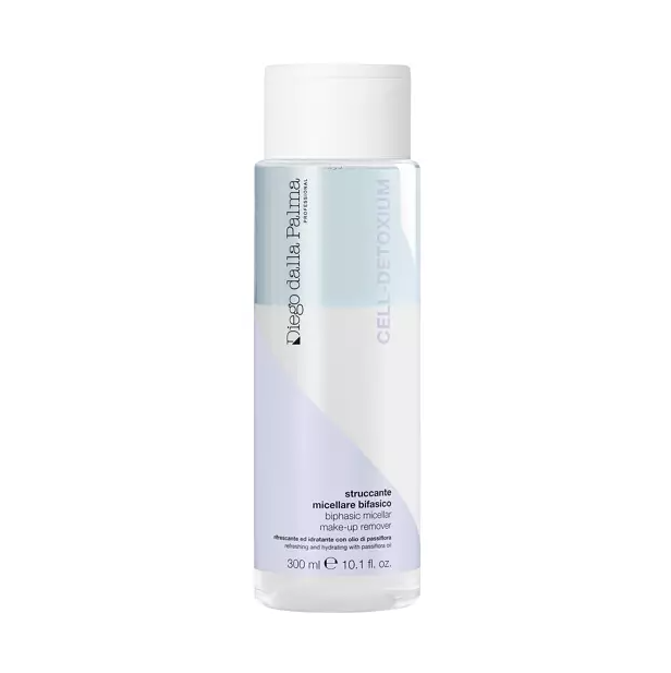 Make-up remover bottle with label on a white background