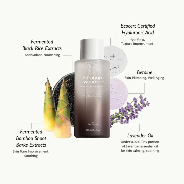 Black Rice Hyaluronic Toner 150ml - and Pad HaruHaru Wonder Toners