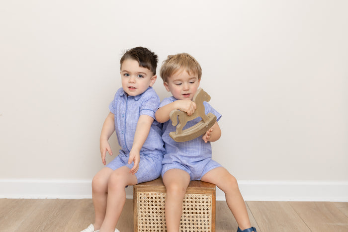 Blue Linen Piped Shorts