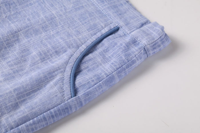 Blue Linen Piped Shorts