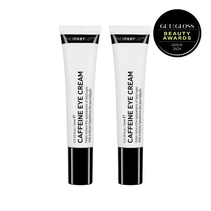 Caffeine Eye Cream Duo pack Shot with  Get the Gloss 2024 gold award