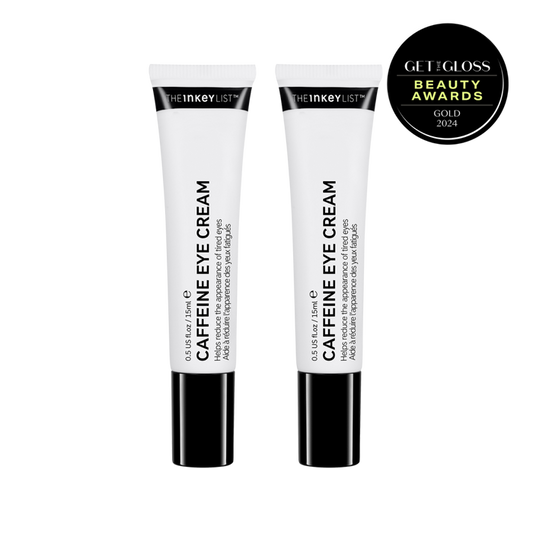 Caffeine Eye Cream Duo pack Shot with  Get the Gloss 2024 gold award
