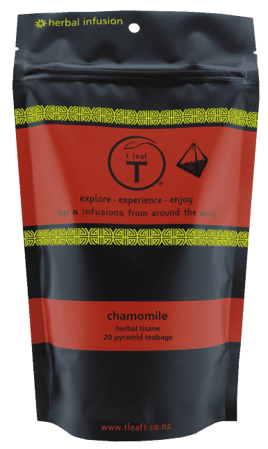 Chamomile pyramids Pyramid 20s + tin front view | pyramid tea bags New Zealand | t leaf T