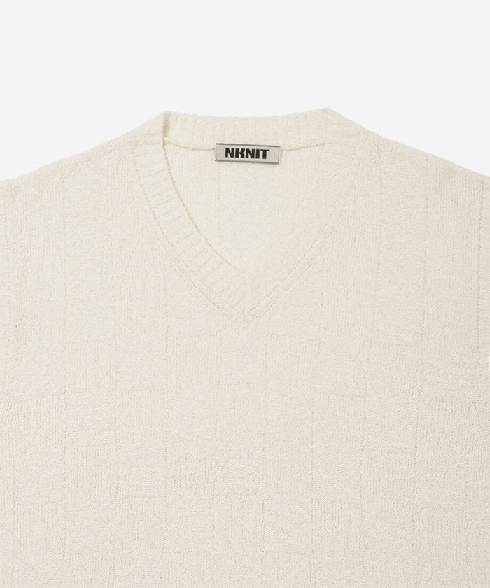 check stripe knit vest_8