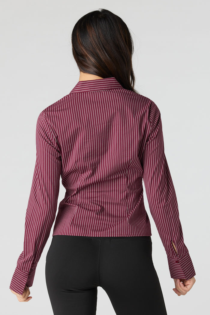 Collared Long Sleeve Slim Button-Up Top
