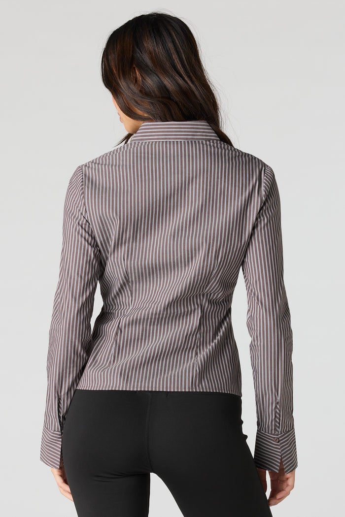 Collared Long Sleeve Slim Button-Up Top