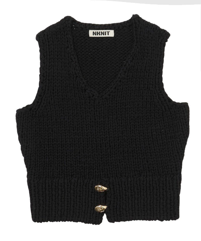 cord yarn V-neck KNIT vest_2