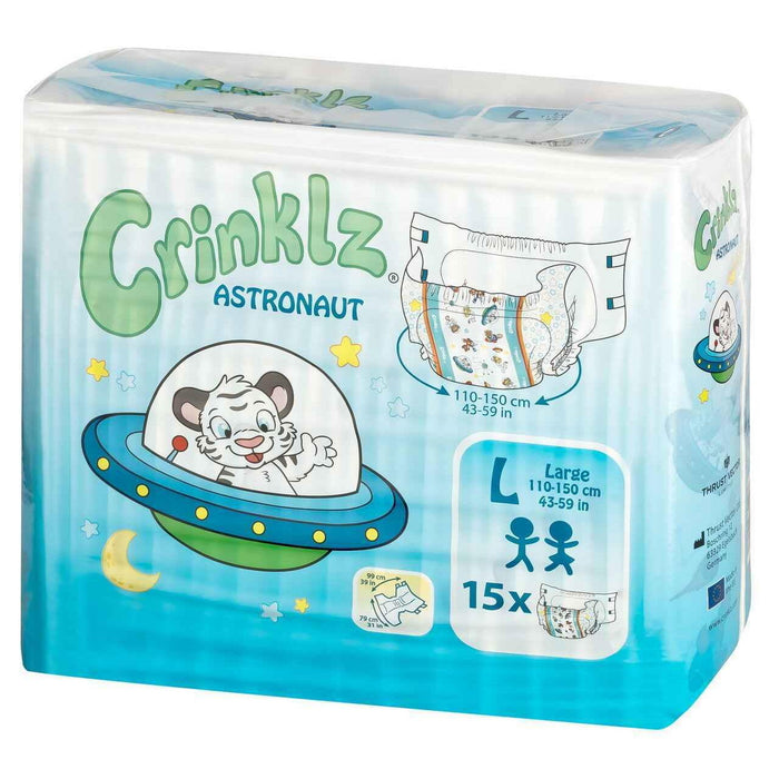 Crinklz Printed Adult Diapers w/ Plastic Backing, Astronaut Print - 60300-Pack - LL Medico
