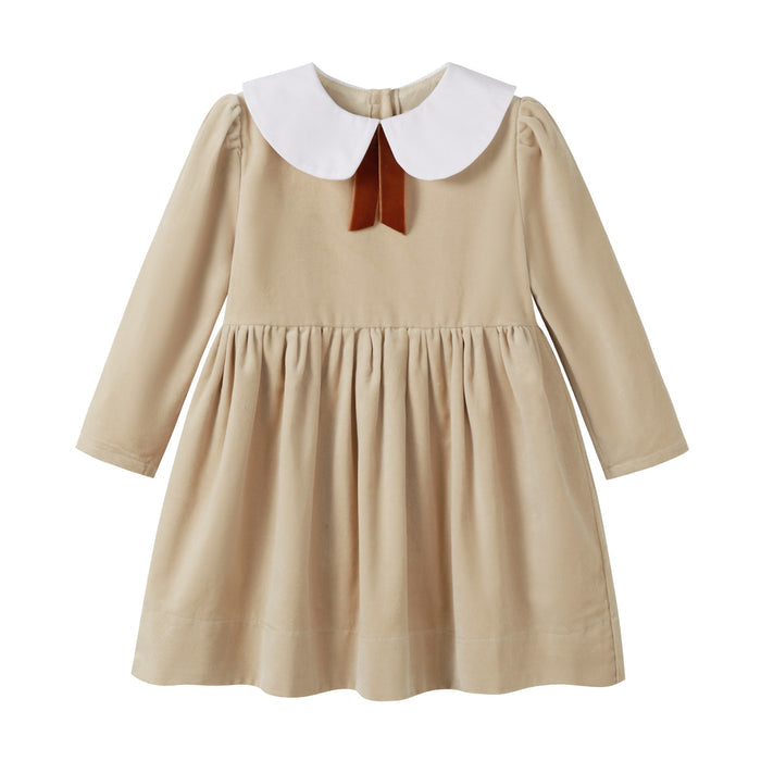 Crushed Velour Tan Tie Dress