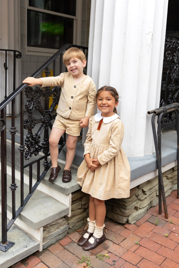 Crushed Velour Tan Tie Dress