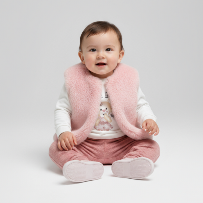 Cute Bear Vest Girls Jogger Set