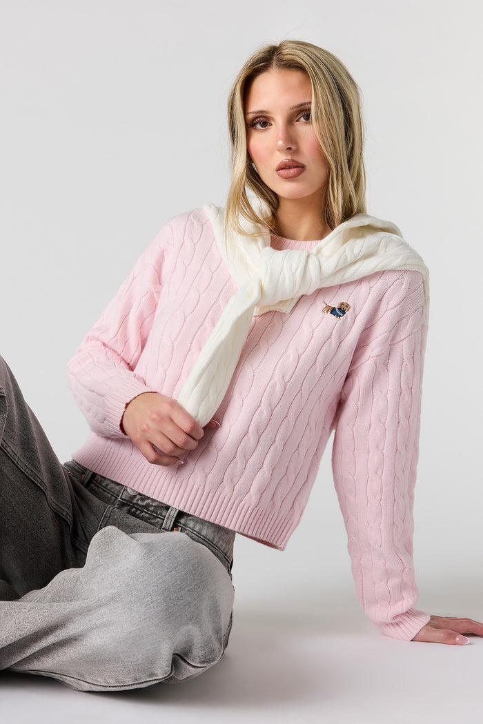 Embroidered Cable Knit Sweater