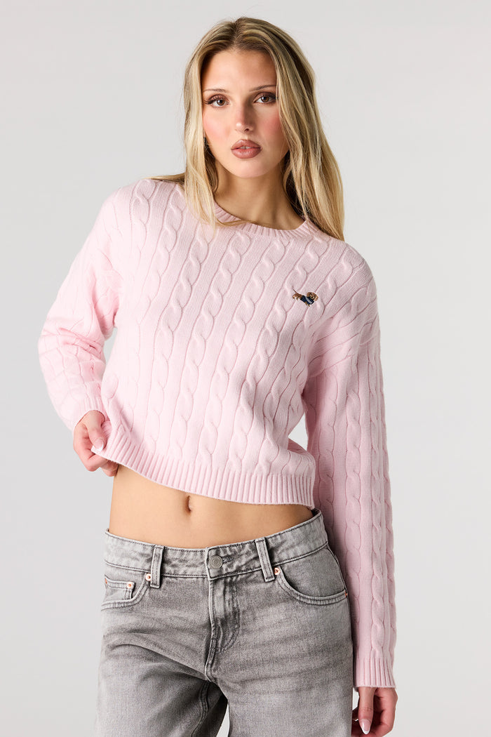 Embroidered Cable Knit Sweater