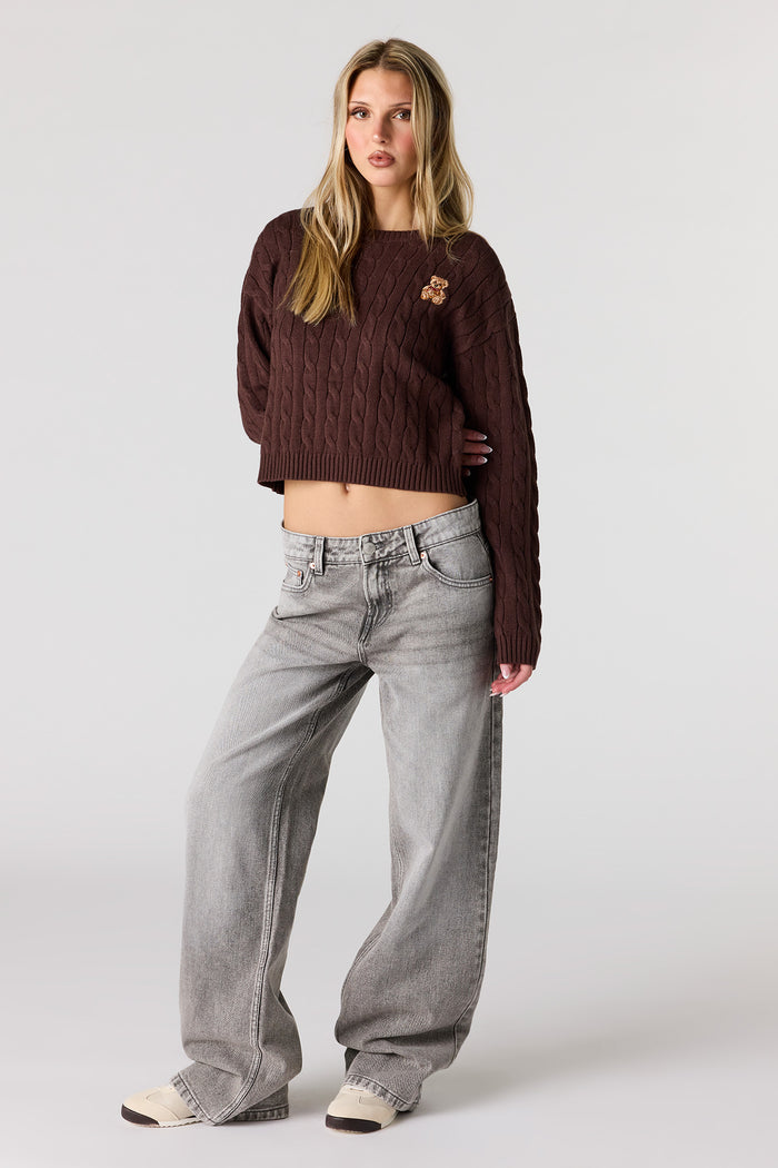 Embroidered Cable Knit Sweater