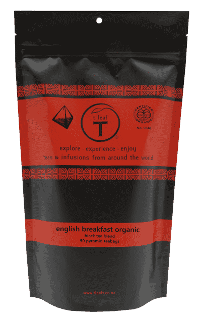 English breakfast organic pyramids Pyramid pouch 200s detail view | pyramid tea bags New Zealand | t leaf T