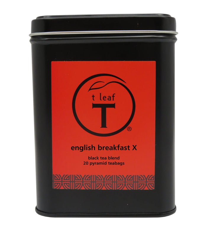 English breakfast X - extra strength Pyramid pouch 20s + tin side view | pyramid tea bags New Zealand | t leaf T