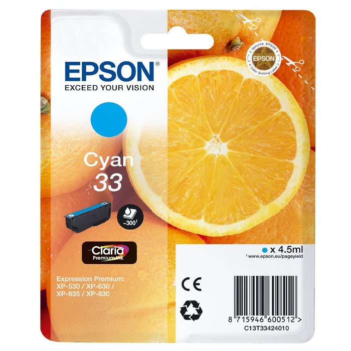 Epson Original Cyan T33 Claria Premium Ink Cartridge