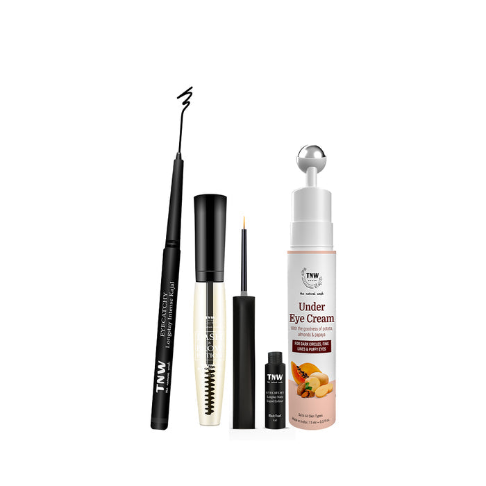 Eyecatchy Eyecare Combo (Kajal, Eyeliner, Eye Lash, Under Eye Cream) Brighten, Define, Refresh