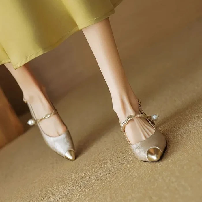 Fleur | Women's Pearl Strap Slingback Kitten Heels Pointed Toe Pumps