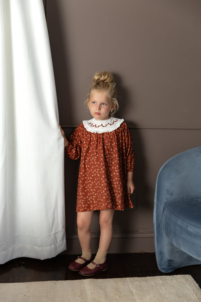 Floral Burnt Red Bib Dresses