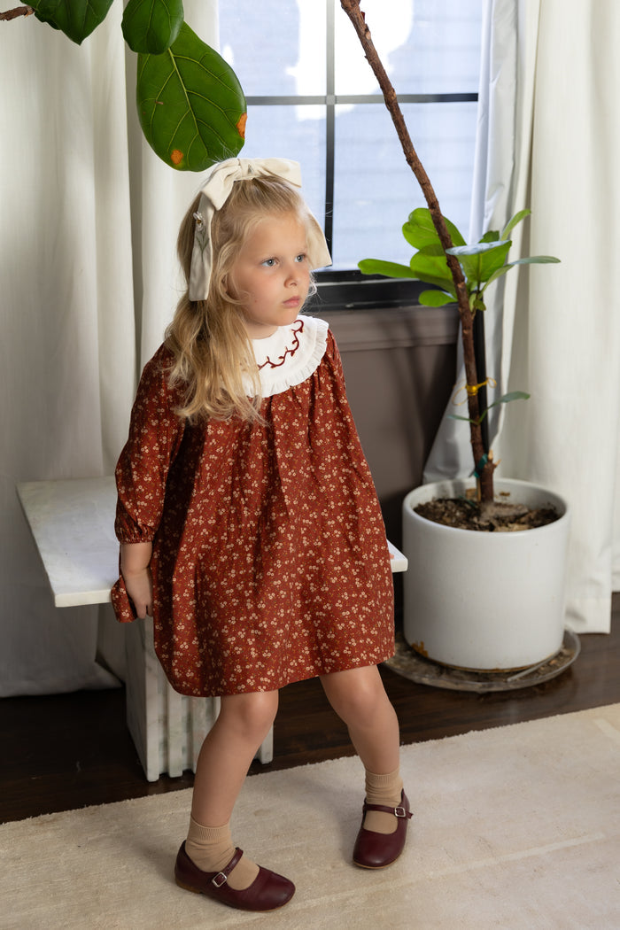 Floral Burnt Red Bib Dresses