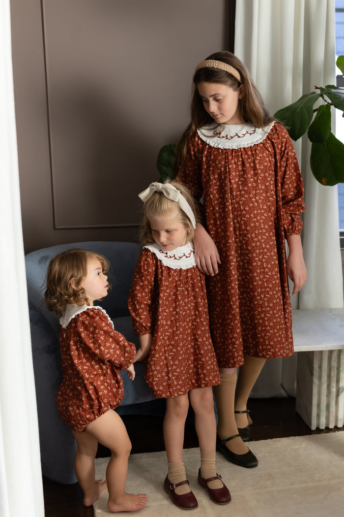 Floral Burnt Red Bib Dresses