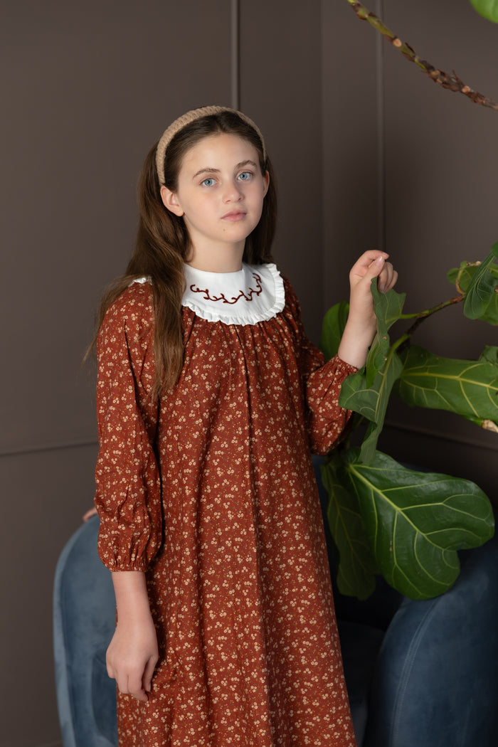 Floral Burnt Red Bib Dresses
