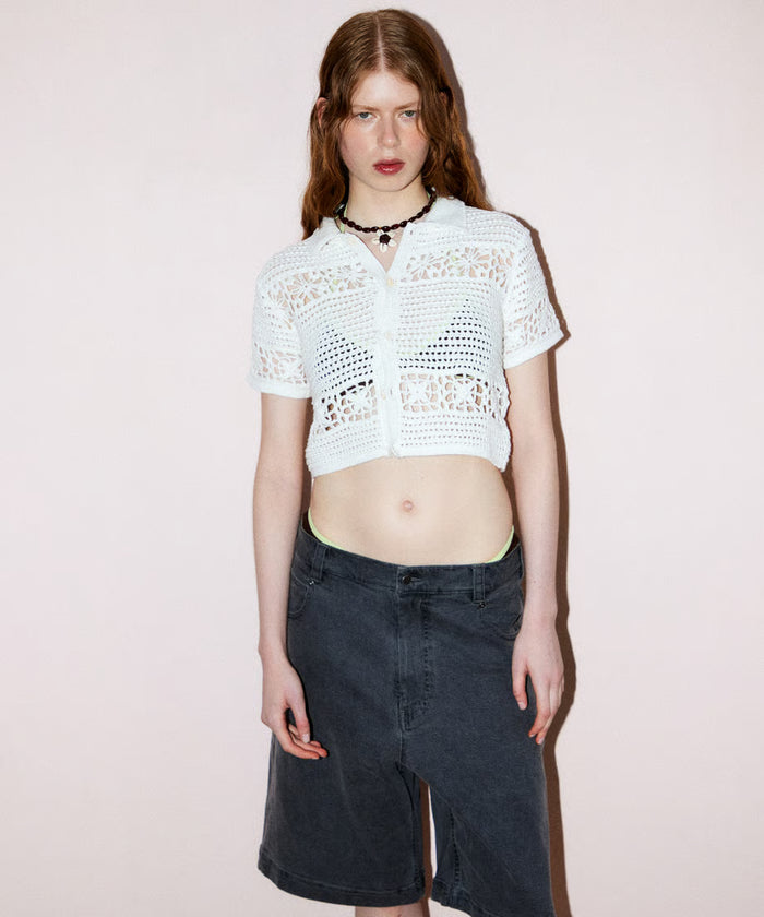 flower crochet knit shirt