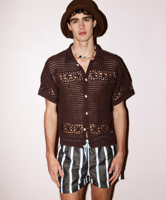 flower crochet knit shirt