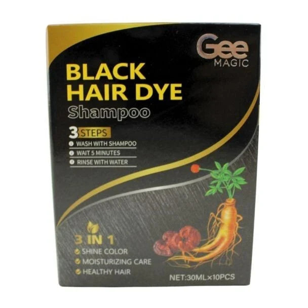 Gee Magic Black Hair Dye Shampoo Sachets Box 10pcs