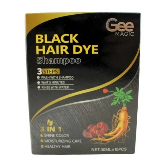 Gee Magic Black Hair Dye Shampoo Sachets Box 10pcs