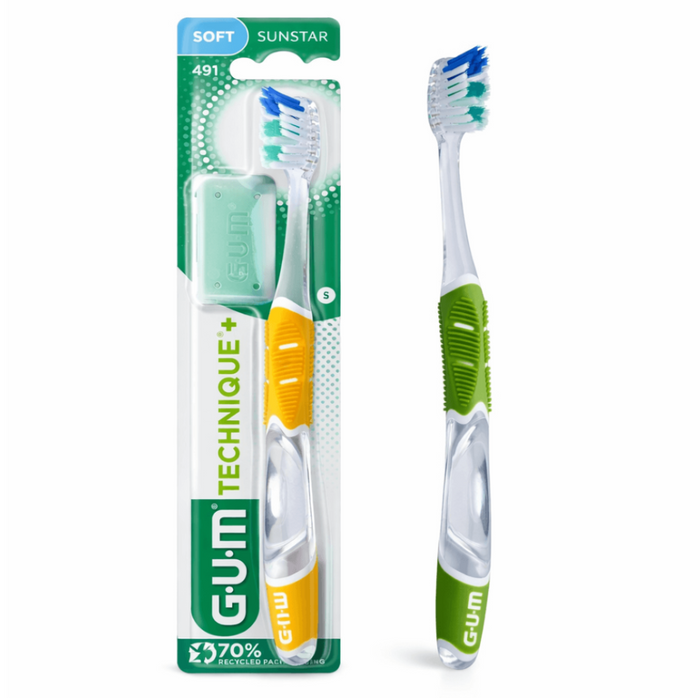 GUM Technique+ Compact Soft Toothbrush - 491ME, Manual Toothbrushes