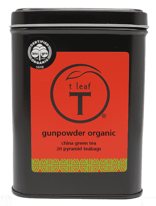 Gunpowder organic pyramid Pyramid foil pouch 50s side view | pyramid tea bags New Zealand | t leaf T