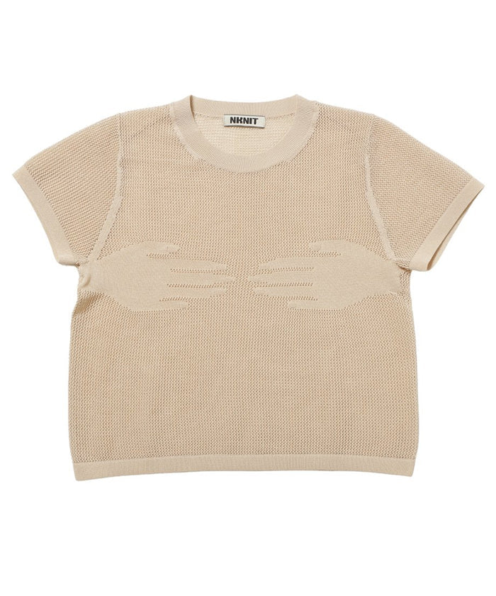 hand  pattern mesh KNIT T-shirt_2