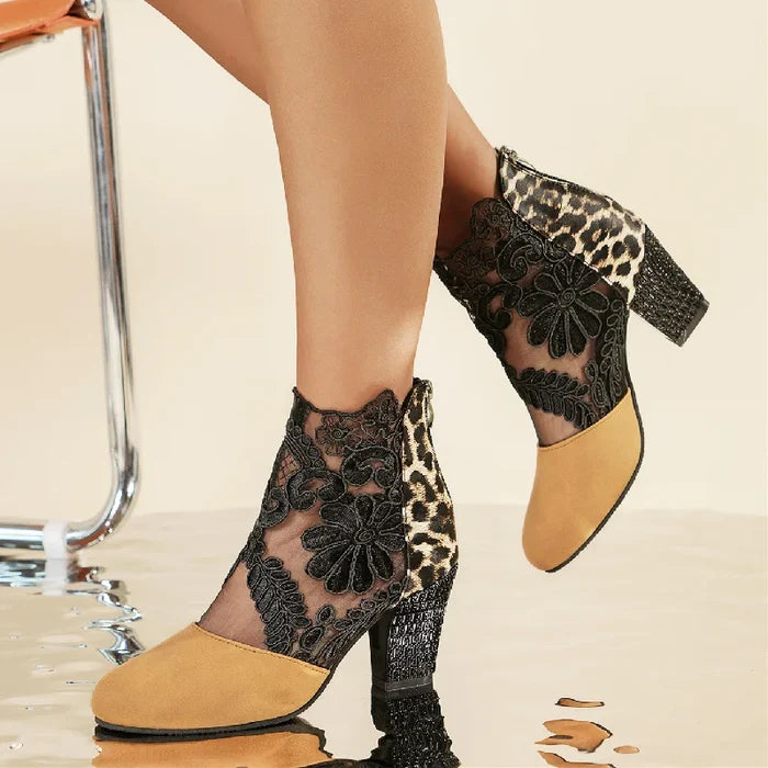 Heloise™ | Elegant Lacy High Heels Mesh Boots