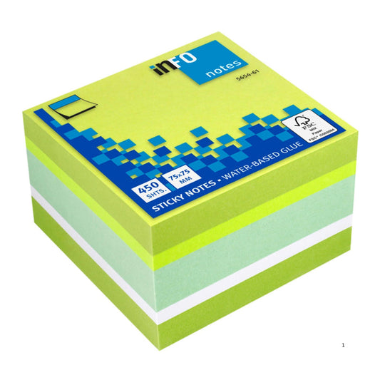 inFO Notes Brilliant Green Mix Cube 75 x 75 mm, 450 Sheets – Lemon Green/Brilliant Green/Pastel Green/White - Office R Us Lagos