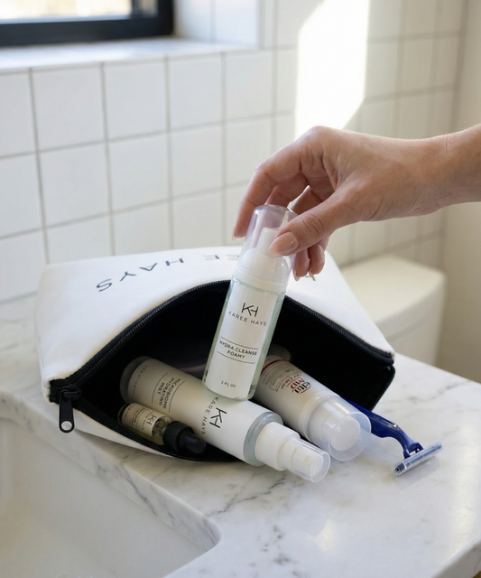 KH Travel Kit on Bathroom Counter