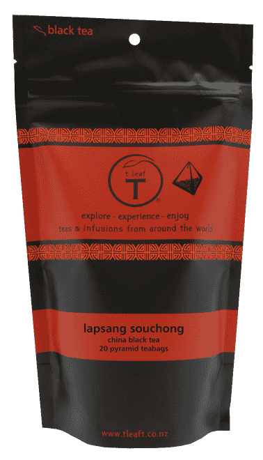 Lapsang souchong pyramids Pyramid 20s + tin front view | pyramid tea bags New Zealand | t leaf T