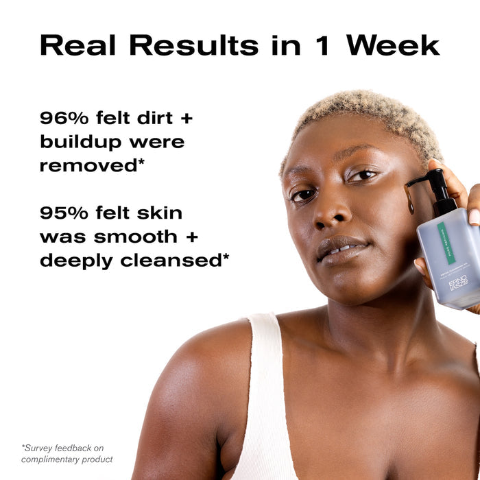 Real Results in 1 Week
96% felt dirt + buildup were removed*
95% felt skin was smooth + deeply cleansed*

*Survey feedback on complimentary product