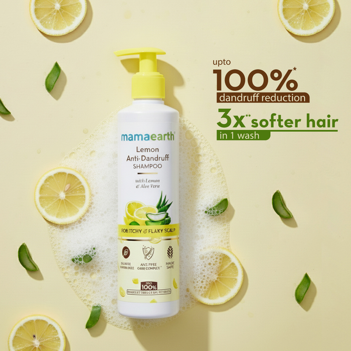 Mamaearth anti dandruff shampoo with lemon for 100% dandruff reduction