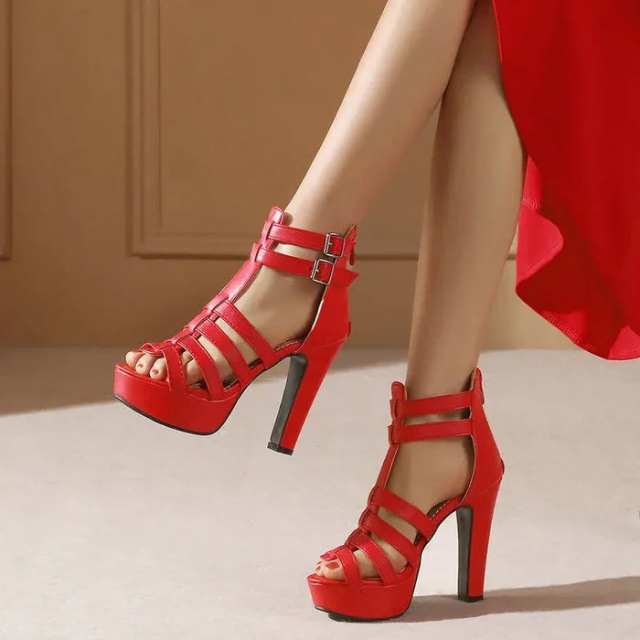 Lynette | Women's Leather Platform Flat Sandals Wide Fit