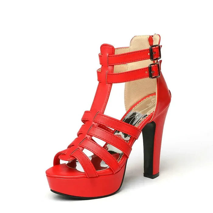 Lynette | Women's Leather Platform Flat Sandals Wide Fit