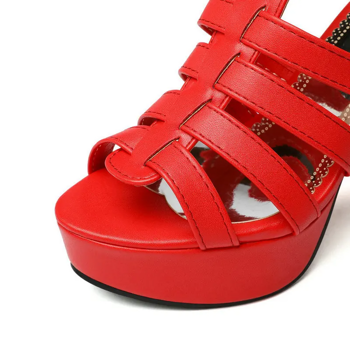 Lynette | Women's Leather Platform Flat Sandals Wide Fit